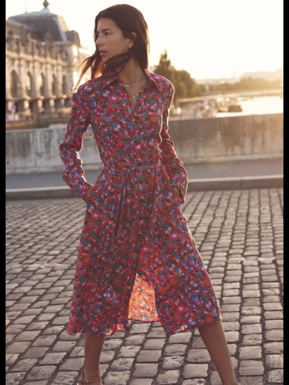 Boden Red Floral Midi Shirt Dress